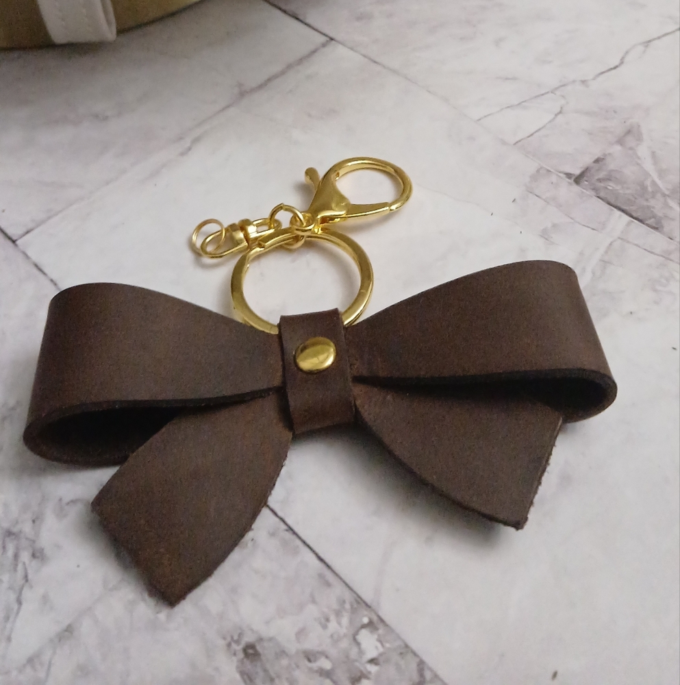 Brown Leather Bow bag Charm